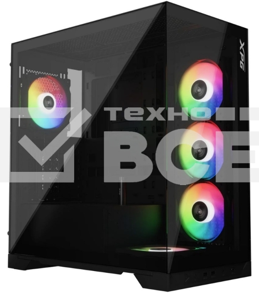 Компьютерный корпус XPG INVADER X BLACK (INVADERXMT-BKCWW) Mid-Tower Gaming ATX PC Case with Panoramic View, Tempered Glass Panels, and RGB Lighting Black