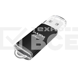 Флеш диск Maxvi MP 64GB USB 2.0 black, монолит с колпачком, металл + ABS пластик