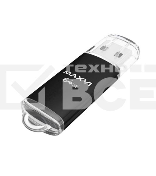 Флеш диск Maxvi MP 64GB USB 2.0 black, монолит с колпачком, металл + ABS пластик
