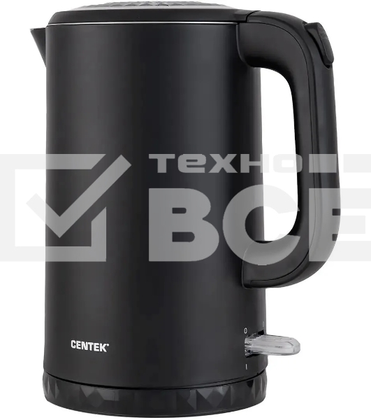 Чайник электрический Centek CT-0020 черный металл 1.7л, 2200W, бесшовная колба, двойные стенки