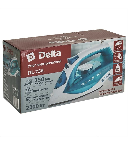 Утюг Delta DL-756 белый/зеленый, 2200 Вт, 23 г/мин, 125 г/мин, 250 мл