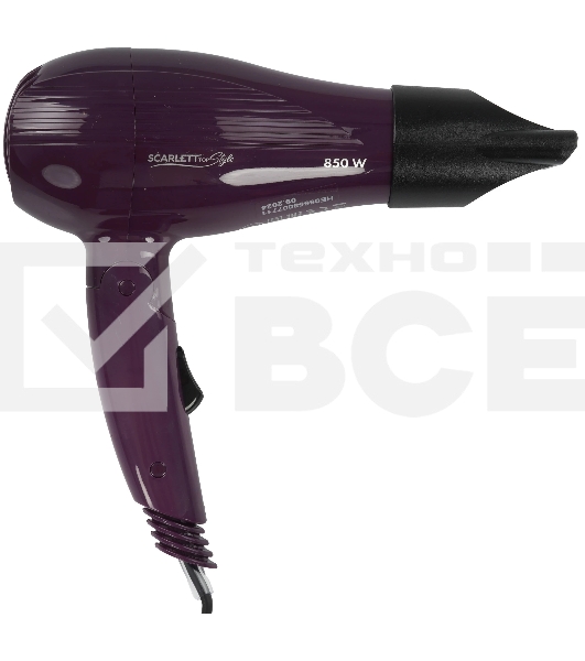 Фен Scarlett SC-HD70T24 фиолетовый/черный, 850 Вт, компактный