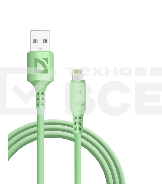 Кабель Defender F207, USB 2.0 (AM) - Apple Lightning (M), 1метр, 2.4А, силиконовая оплетка, зелёный.