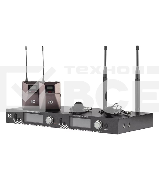 Радиосистема ITC T-521UL UHF двухканальная с двумя петличными микрофонами, LCD дисплей, True Diversity, частотный диапазон 470-510 MHz.