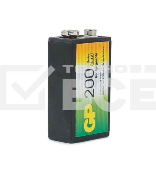 Батарейка аккумуляторная GP, Крона (20R8H, 6F22), Ni-Mh, 200 mAh, 1 шт., в блистере, 20R8H-2CRU1