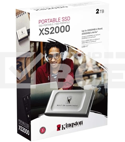 Внешний SSD Kingston XS2000, 2TB, USB 3.2 Gen 2x2 Type-C, R/W 2000/2000, серебристый