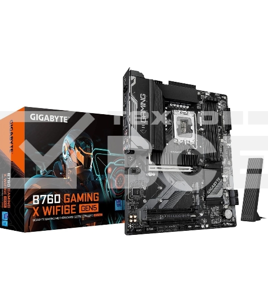 Материнская плата Gigabyte B760 GAMING X WIFI6E GEN5, LGA1700, Intel B760, 4xDDR5, 4xSATA, 3xM.2, 1xPCIe 5.0 x16, 2xPCIe 3.0 x1, 1xHDMI, 1xDP, 1x2.5Gb LAN, Wi-Fi 6E, Bluetooth 5.3, 1xUSB-C 5Gbps, 1xUSB-A 10Gbps, 1xUSB-A 5Gbps, 5xUSB-A 2.0, 6x3.5 мм, 7.1, 