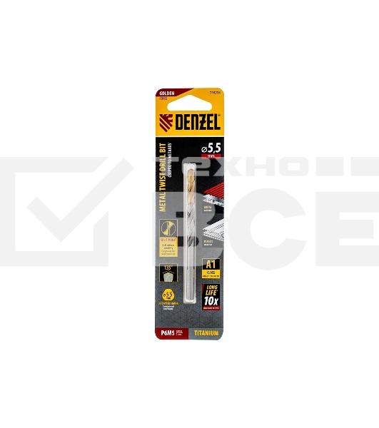 Сверло спиральное по металлу Denzel 5,5 x 93мм, Р6М5, Golden Tip