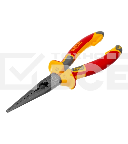 Длинногубцы прямые Denzel диэлектрические рукоятки до 1000 В, трехкомпонентные рукоятки, 205 мм