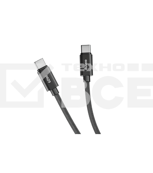 Кабель OLMIO REEL, Type-C - Type-C, 60W 3A, 1.2м, тканевая оплетка, черный
