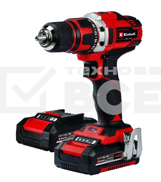 Дрель-шуруповерт Einhell PXC TE-CD 18/40-1, Аккумуляторная, 18В, 2 АКБ, Кейс
