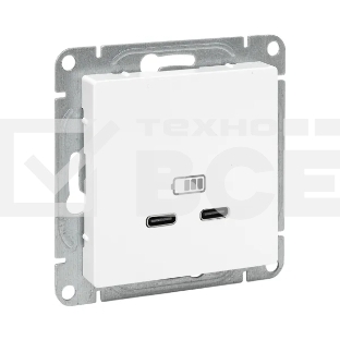 Розетка 2-м СП Эпика USB-C механизм бел. EKF UP1-SOW-2USBC