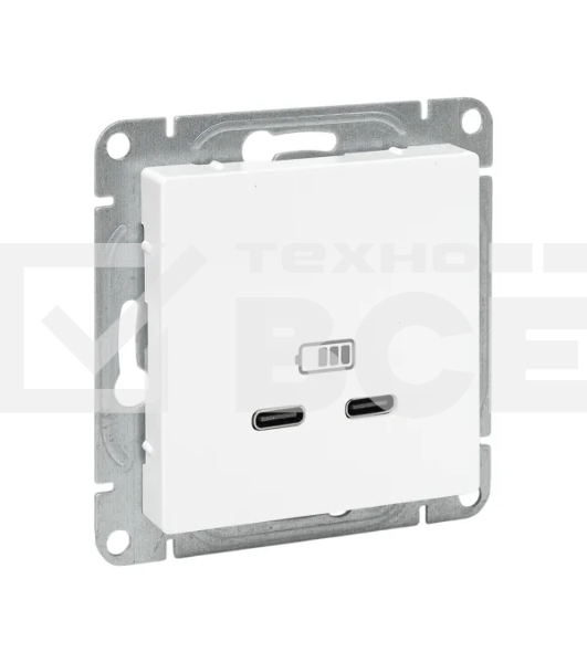 Розетка 2-м СП Эпика USB-C механизм бел. EKF UP1-SOW-2USBC