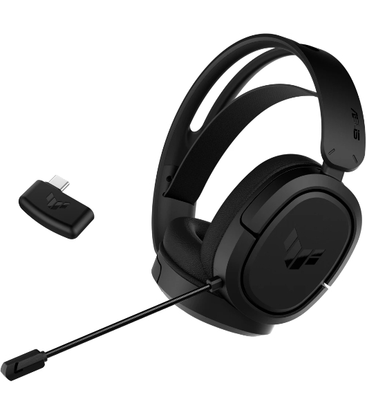 Гарнитура ASUS TUF Gaming H1 Wireless чёрный, беспроводная + проводная, USB/USB-C, до 15 ч, виртуальный 7.1, шумоподавление микрофона