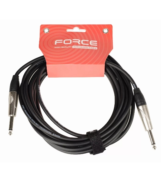 Кабель гитарный FORCE FGC-09/61/4' TS Jack - 1/4' TS Jack, высококачественный, малошумящий с проводниками из безкислородной меди OFC, диаметр 6 мм, профессиональные металлические разъемы, длина 6 м