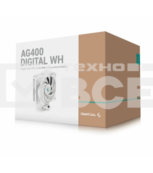 Кулер DEEPCOOL AG400 DIGITAL WH белый 120мм алюминий+медь 2100rpm 31.6db 4-pin 220W 152мм