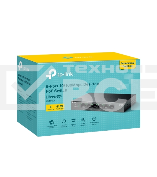 Настольный коммутатор TP-Link LS106LP с 6 портами 10/100 Мбит/с (4 порта PoE)