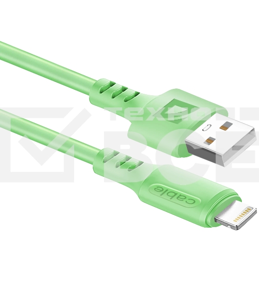 Кабель Defender F207, USB 2.0 (AM) - Apple Lightning (M), 1метр, 2.4А, силиконовая оплетка, зелёный.