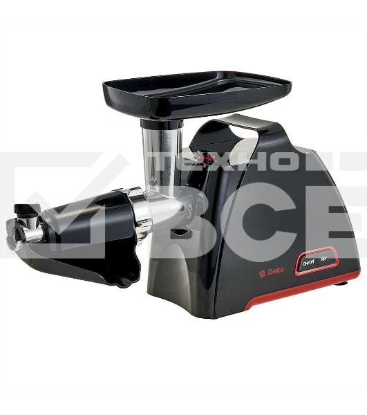 Мясорубка электрическая DELTA DL-6105M черный, 2000 Вт, 1.8 кг/мин, реверс, защита от перегрузки, насадки - 4