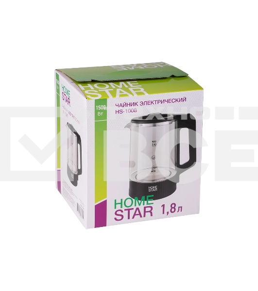 Чайник электрический Homestar HS-1008 1,8 л, стекло, черный