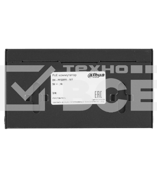 Коммутатор 5-в-1 Dahua DH-PFS3005-5ET/5 портовдо 100 Мбит.с/коммутация до 1 Gbит.с/неуправляемый/Plug & Play/черный (DH-PFS3005-5ET)