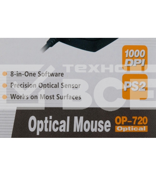 Мышь проводная A4Tech OP-720 черный, 1000 dpi, PS/2, кнопки - 3