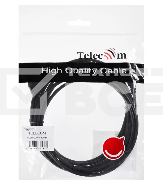 Кабель USB 2.0 A-->mini-B 5P (3,0м) чёрный, Telecom <TC6911BK-3.0M>