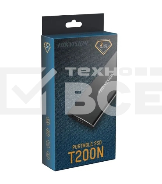 Внешний SSD Hikvision HS-ESSD-T200N, 512G, USB Type-C 3.1, R/W 450 МБ/с / 400 МБ/с, черный