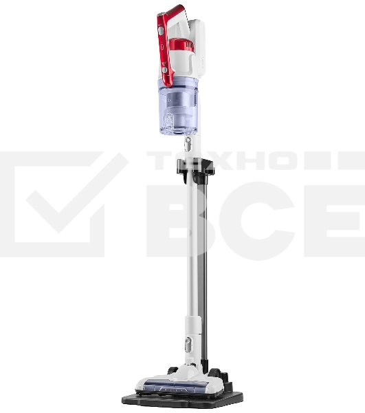 Пылесос вертикальный/ручной H-Clean HVC 102 SE белый/красный, питание от аккумулятора, 100 Вт, уборка сухая, пылесборник 0.65 л, работа от АКБ max 45 мин