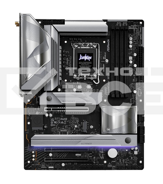 Материнская плата ASRock Z890 LiveMixer WiFi, LGA 1851, Intel Z890, 4xDDR5, 4xSATA, 4xM.2, 1xPCIe 5.0 x16, 2xPCIe 4.0 x16, 2xUSB-C Thunderbolt 4, 10xUSB-A 3.2 Gen 1, 2xUSB-A 3.2 Gen 2, 1xHDMI, 1x2.5Gb LAN, 5x3.5 мм, 7.1, ATX
