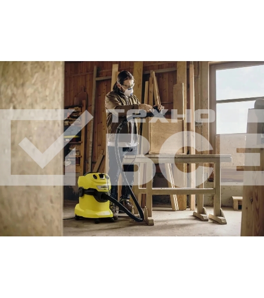 Строительный пылесос Karcher WD 4 P V-20/5/22 желтый, 1000 Вт, уборка сухая/сбор воды/выдув, пылесборник мешок/контейнер, 20 л