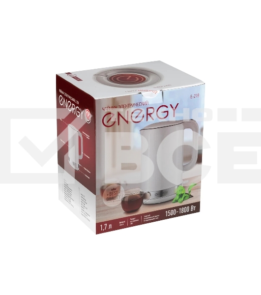 Чайник электрический Energy E-218 белый, диск 1,7 л