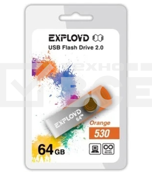 Флешка USB Exployd 530 Orange (EX064Gb530-O), 64Gb, USB 2.0, R/W 20/10, оранжевый