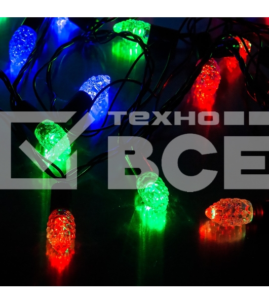 Гирлянда светод. Funray Шишки, SE-CONE-540M, 5M, 40 LED, мульти (3цв.), темно-зел. шнур 0,7м,