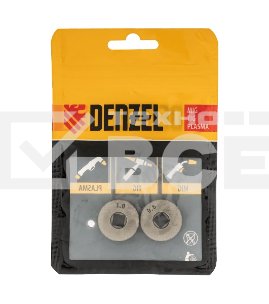 Подающий ролик Denzel V профиль под стальную проволоку 0,8-1 мм, посадка квадрат, 2 шт