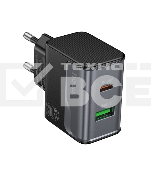 Зарядное устройство Hoco 30Вт, 3А, QC3.0/PD, 1xUSB, 1xType-C, CS73A, черный, коробка