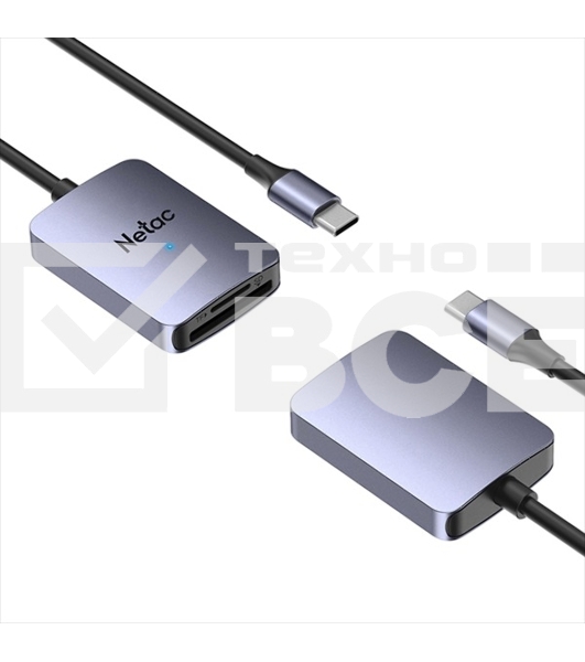 Кард-ридер Netac Flash WK12/серый/SD/SDHC/SDXC/microSD/microSDHC/microSDXC/USB 3.0 Type-C/пластик