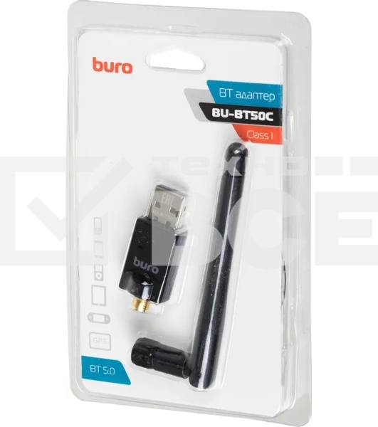 Адаптер USB Buro Bluetooth 5.0+EDR class 1 100м черный