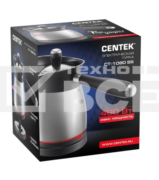 Кофеварка-турка электрическая Centek CT-1080 SS металл, исп. кофе - молотый, 0.5 л, 480 Вт