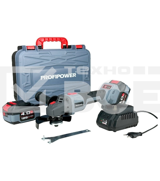 Угловая шлифовальная машина (УШМ) бесщеточная ProfiPower MKDGA-18V (Li-ion-2шт, 4.0А·ч, 125 мм, 0-9000 об/мин, З/У, в кейсе)