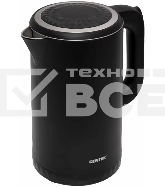 Чайник электрический Centek CT-0020 черный металл 1.7л, 2200W, бесшовная колба, двойные стенки