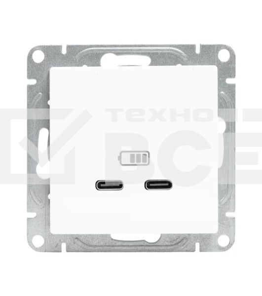 Розетка 2-м СП Эпика USB-C механизм бел. EKF UP1-SOW-2USBC