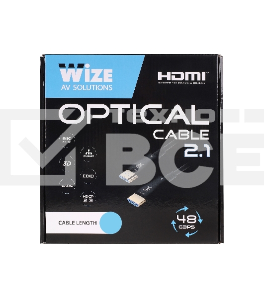 Кабель HDMI Wize AOC-8K-HM-HM-15M оптический, 15 м, 8K/60HZ 4:4:4, v.2.1, ARC, 19M/19M, HDCP 2.2, Ethernet, черный, коробка