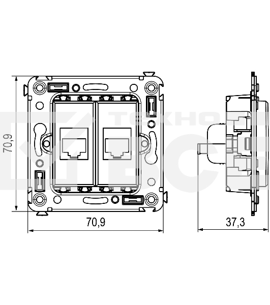 Розетка компьютерная DKC Avanti 4400664 RJ-45 без шторки в стену, кат.5е двойная, 