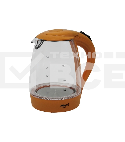 Чайник электрический ATLANTA ATH-2461 оранжевый, стекло, 1,7 л, 2000 Вт, иллюминация