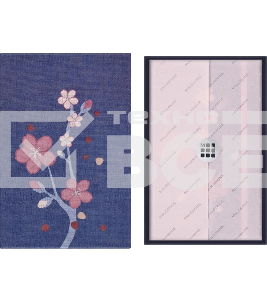 Блокнот Moleskine LIMITED EDITION SAKURA LESU08QP062BOX 130х210мм, обложка текстиль, 176 страниц, нелинованный, подарочная коробка, синий, 2025