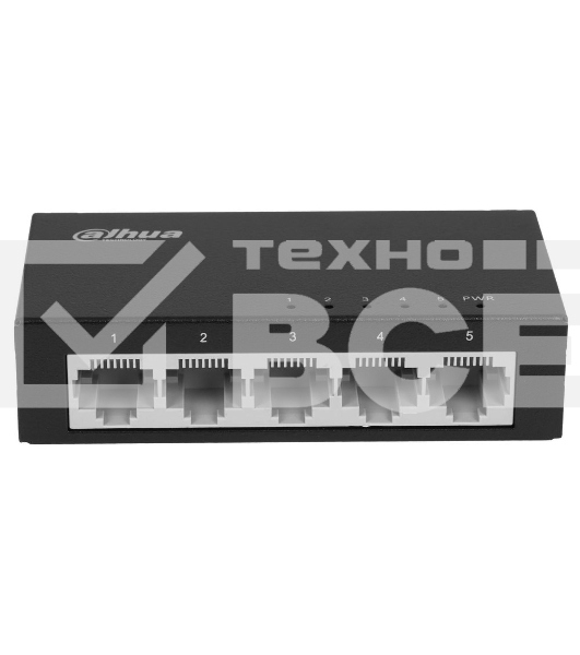 Коммутатор 5-в-1 Dahua DH-PFS3005-5ET/5 портовдо 100 Мбит.с/коммутация до 1 Gbит.с/неуправляемый/Plug & Play/черный (DH-PFS3005-5ET)