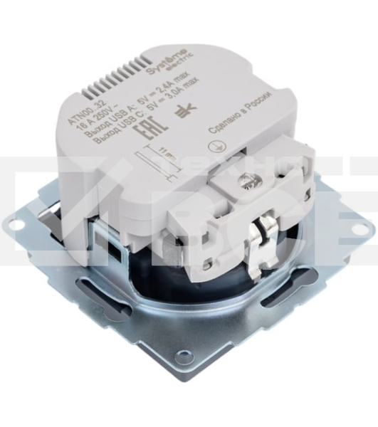 Розетка SE AtlasDesign 16А с USB A+C (5В/2,4А/3 А, 2х5В/1,5А), мех, грифель
