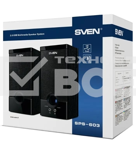 Колонки Sven SPS-603 черный USB-порт ПК, ноутбука или адаптер 5V DC