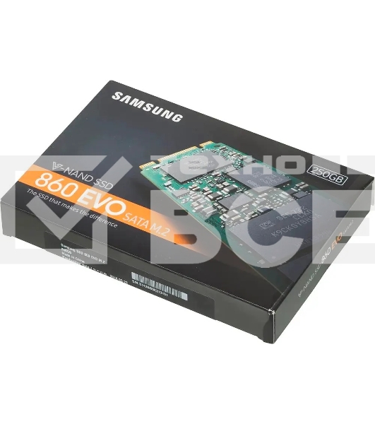 Накопитель SSD Samsung 860 EVO, 250Gb, SATA III, M.2 2280, R/W 550/520